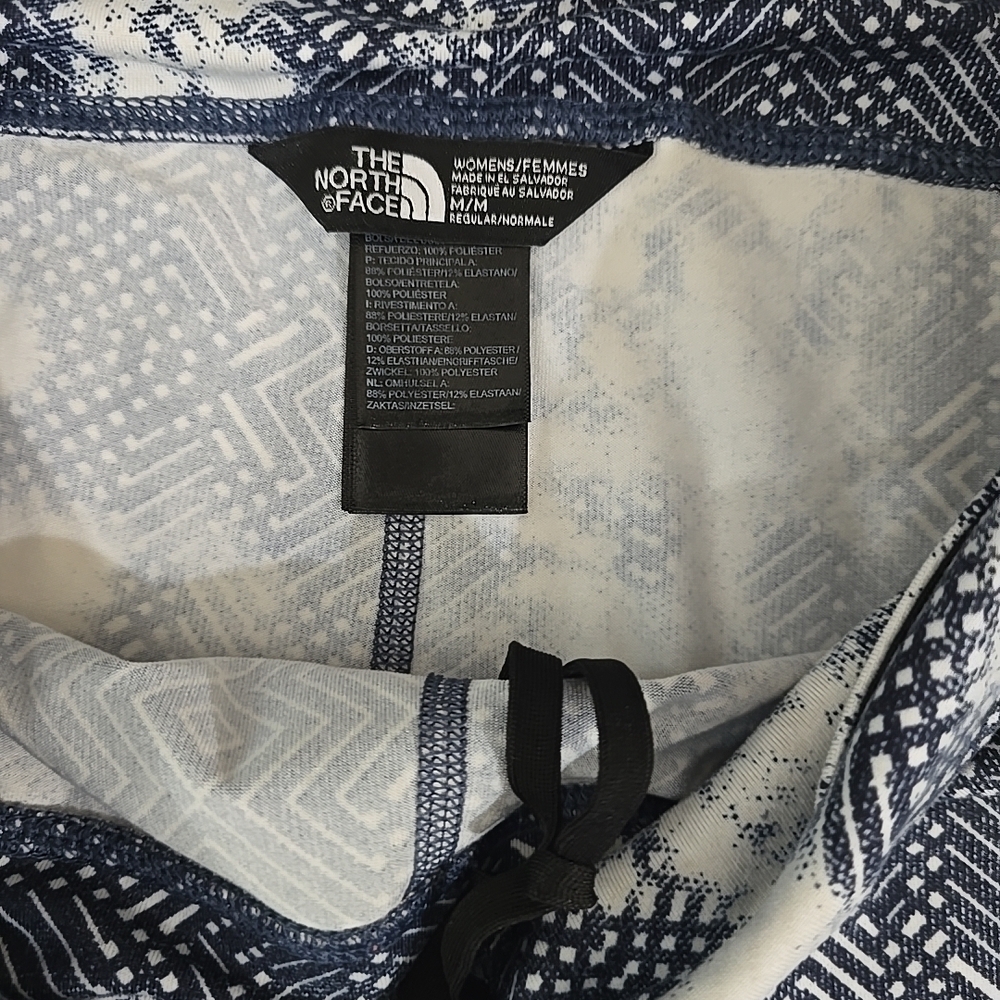 The North Face Blue And White Patterned Leggings Sz M with Drawstring - Picture 3 of 10